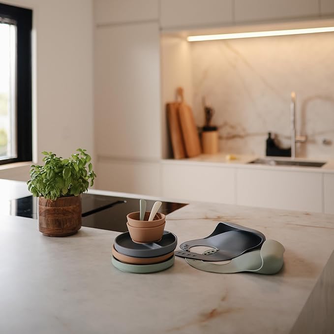 mushie Silicone Baby Bib | Adjustable Fit Waterproof Bibs (Cambridge Blue)-BubblyBeeBaby