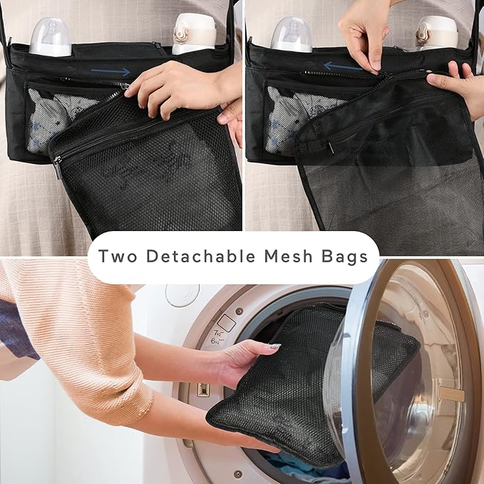 Momcozy Universal Stroller Organizer with Insulated Cup Holder Detachable Phone Bag & Shoulder Strap, Fits for Stroller like Uppababy, Baby Jogger, Britax, BOB, Umbrella and Pet Stroller-BubblyBeeBaby