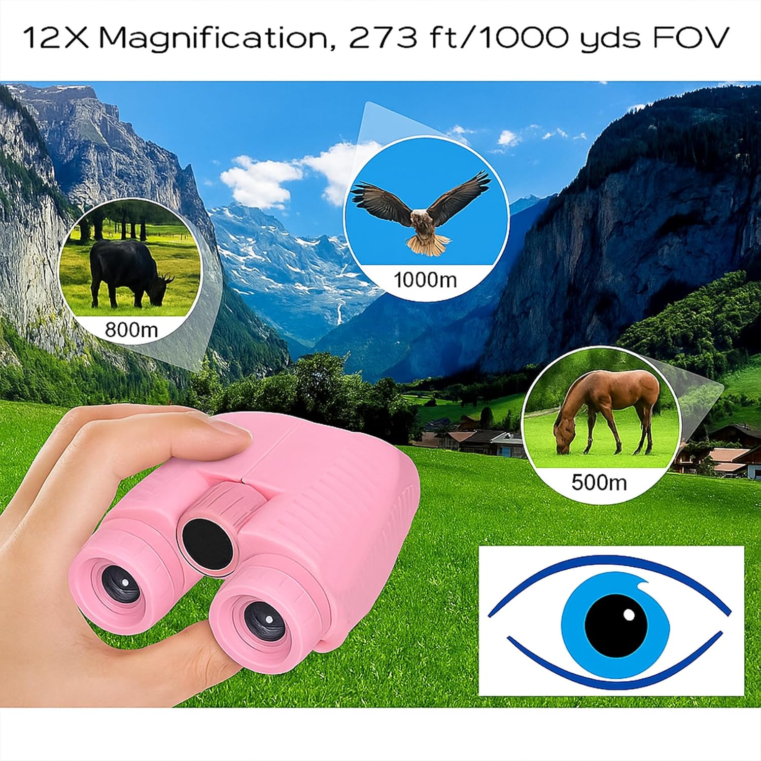 12x25 Compact Binoculars for Adults & Kids, High Powered Lightweight Waterproof Binoculars with Large Eyepiece, Low Light Vision for Bird Watching, Hunting, Travel, and Sightseeing