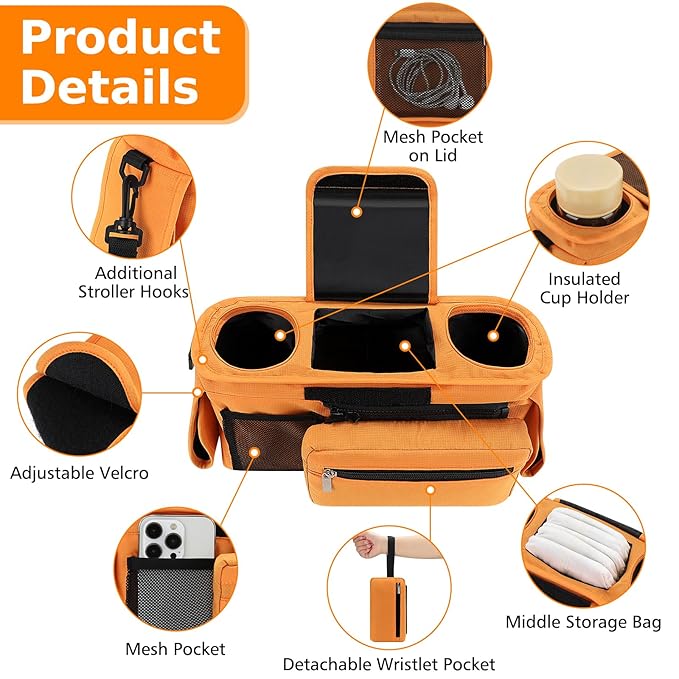 Accmor Universal Stroller Organizer with Insulated Cup Holder Detachable Phone Bag and Shoulder Strap,Stroller Bag Caddy Organizer Fits for Uppababy, Baby Jogger, Britax Strollers-BubblyBeeBaby
