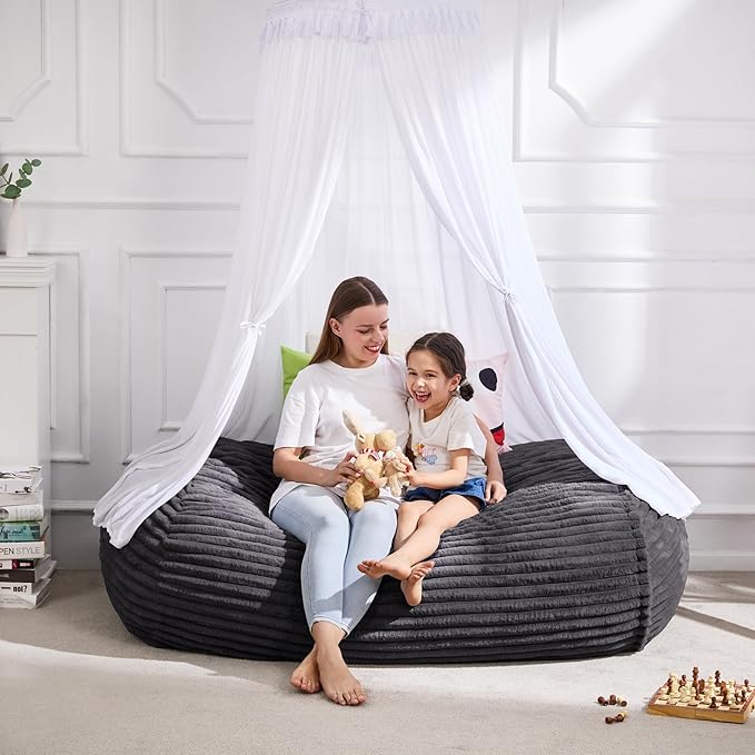 Hobestluk 4FT Bean Bag Chairs Adult Bean Bag with Portable Handle Comfy Large Bean Bag Chair with Removable Cover for Living Room Bedroom or Reading Nook (Stripe Dark Grey, 4FT)-BubblyBeeBaby