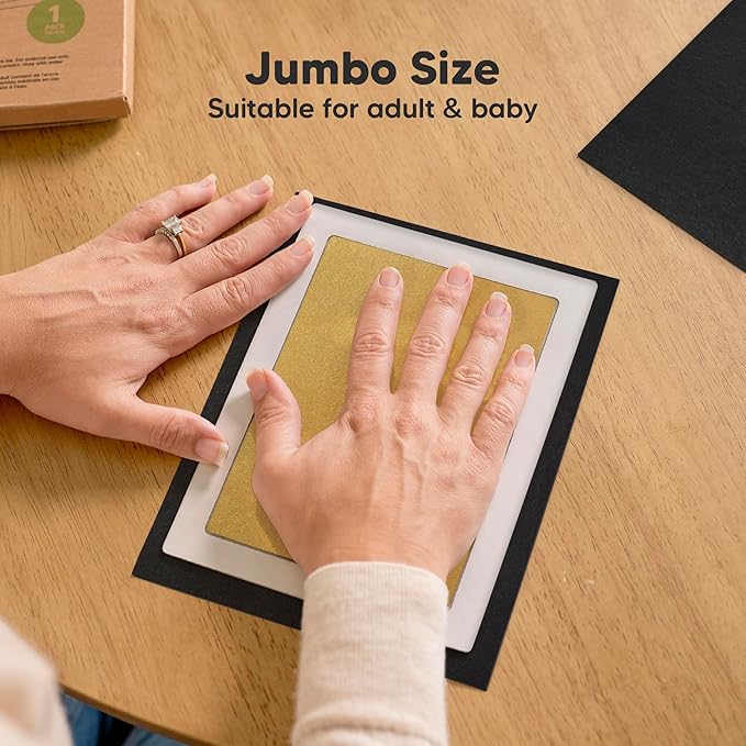 1-Pack Inkless Baby Hand and Footprint Kit - Mess Free Ink Pad for Newborn Keepsake, Dog Nose & Paw Print Kit, Clean Touch Ink Pad for Baby Hand & Footprints, Ideal New Mom Gifts (Gold, Jumbo)-BubblyBeeBaby