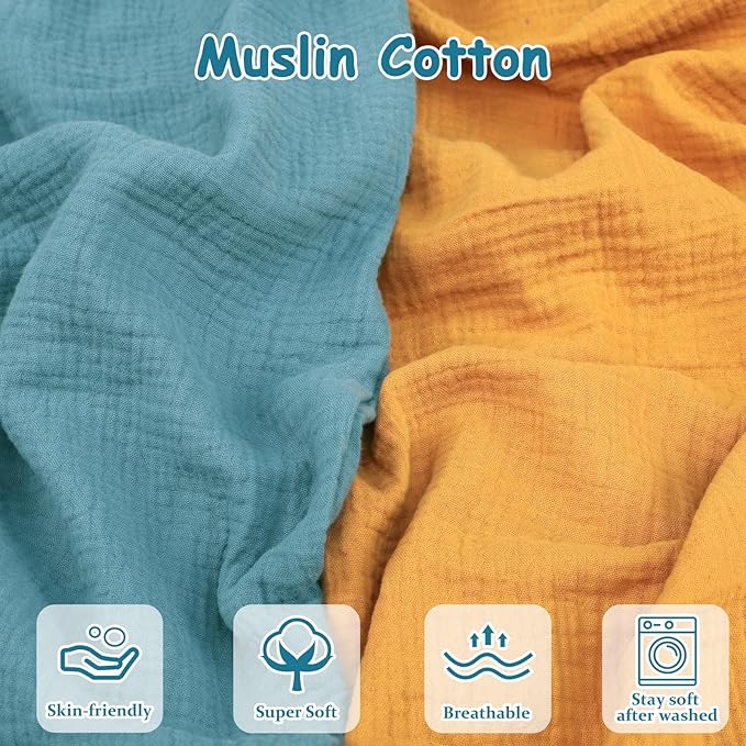 Hooyax Baby Lounger Cover 2 Pack - 100% Muslin Cotton Newborn Lounger Pillow Covers Only, Soft Breathable Infant Lounger Cover with Reinforced Stitching, Fits Most Standard Baby Loungers (Blue Ginger)-BubblyBeeBaby