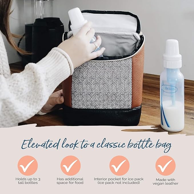 Itzy Ritzy Insulated Bottle Bag – Keeps Bottles Warm or Cool - Holds 3 Bottles & Features Interior Pocket For Ice Pack (Not Included), Coffee and Cream-BubblyBeeBaby