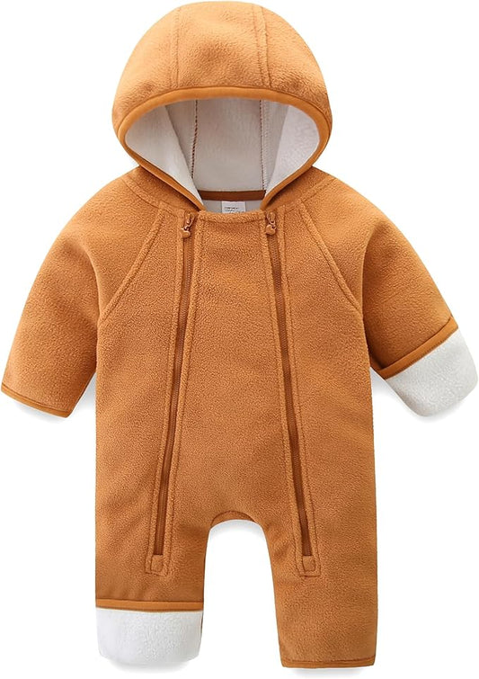 Newborn Baby Fleece Jumpsuit Girls Boys Winter Hooded Coverall Romper Cute Baby Snowsuit Clothes-BubblyBeeBaby