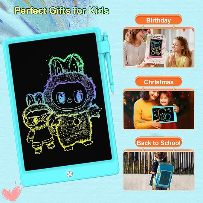 12.9 Inch LCD Writing Tablet for Kids, Colorful Toddler Doodle Board - Erasable Drawing Pad, Educational Learning Toy for Ages 3-8 - Valentine's Day Christmas Birthday Gifts (12.9 Inch, Blue)-BubblyBeeBaby
