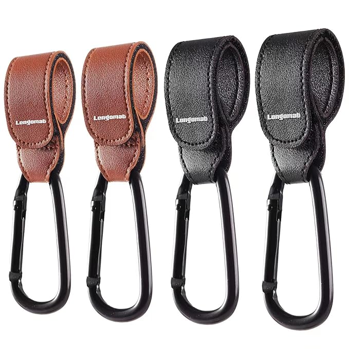 （4-Pack） Baby Stroller Hooks Clip or Hanging Diaper Bag Universal Hooks Accessories for Stroller and Car or Shopping Cart (Black and Brown)-BubblyBeeBaby