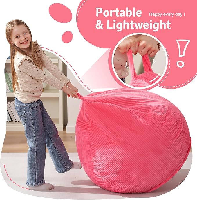 Homguava 2FT Bean Bag Chair,Teardrop Bean Bags Small Beanbag Chair with Memory Foam Filled and Ultra Soft Corduroy Cover for Living Room, Bedroom (Small,Pink)-BubblyBeeBaby