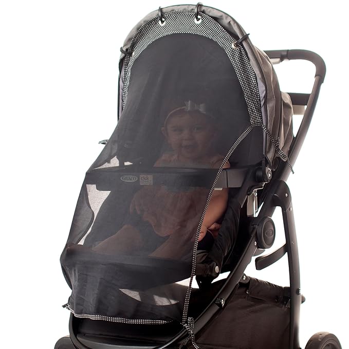 Stroller Sun Shade - Universal UV Protection Cover for Strollers Sunshade with See Through, Clip-On Sun Blocker, Sun Shield for Baby, Breathable Adjustable Fit, Full Coverage, Large-BubblyBeeBaby