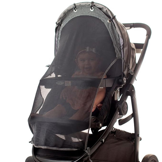 Stroller Sun Shade - Universal UV Protection Cover for Strollers Sunshade with See Through, Clip-On Sun Blocker, Sun Shield for Baby, Breathable Adjustable Fit, Full Coverage, Large-BubblyBeeBaby