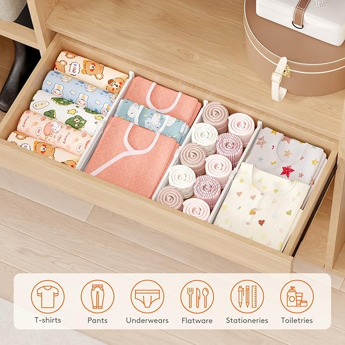 Lifewit 12 Pack Drawer Dividers 4" High, 10.5-16.5" Dresser Drawer Divider, Adjustable Drawer Organizers for Clothes, Plastic Drawers Separators for Dresser, Bedroom, Bathroom, Kitchen, Office-BubblyBeeBaby