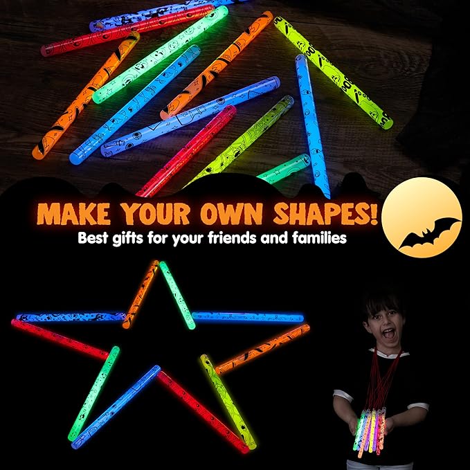 JOYIN 30 Pcs Halloween Glow Sticks Bulk Party Pack, Hanging Wands in 8 Design, 6 Color Light Up Stick for Kid Glow in The Dark Halloween Party Favor Supplies, Goodie Bag Filler, Trick or Treating Gift-BubblyBeeBaby