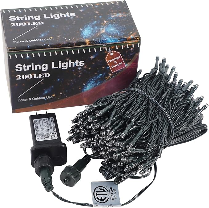 HOME LIGHTING Halloween Lights, 66FT 200 LED Plug in Green Wire String Light, 8 Lighting Modes Waterproof Fairy Mini Lights for Indoor Outdoor Christmas Wedding Party Decorations (Orange & Purple)-BubblyBeeBaby