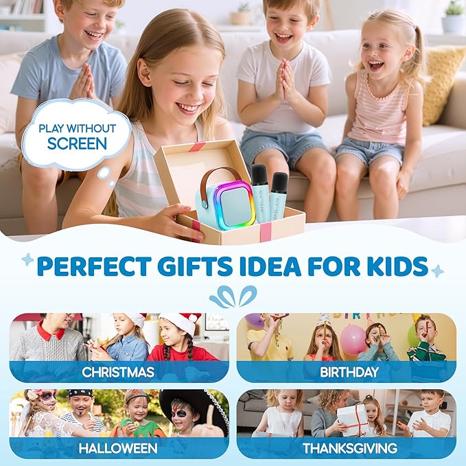 IROO Mini Karaoke Machine for Kids, 2025 TOP Toys Birthday Gifts Ideas for Girls Ages 4, 5, 6, 7, 8, 9, 10, 12+ Years Old, Portable MP3 Player with 2 Wireless Mics for Party-BubblyBeeBaby