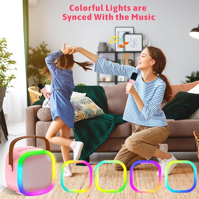 Karaoke Machine for Kids Adults, Portable Bluetooth Speaker with Wireless Microphone and LED Lights, Kids Toys Birthday Gifts for Girls and Boys Ages 4, 5, 6, 7, 8,9,10,11,12+ Years, Home Party-BubblyBeeBaby