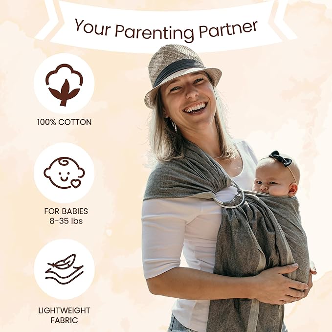 Hip Baby Wrap Ring Sling Baby Carrier for Infants and Toddlers - Beautiful, 100% Soft Cotton Baby Wraps Carrier for Babies 8-35 lbs - Perfect Baby Shower Gifts Moms and Dads - Nursing Cover (Sky)-BubblyBeeBaby