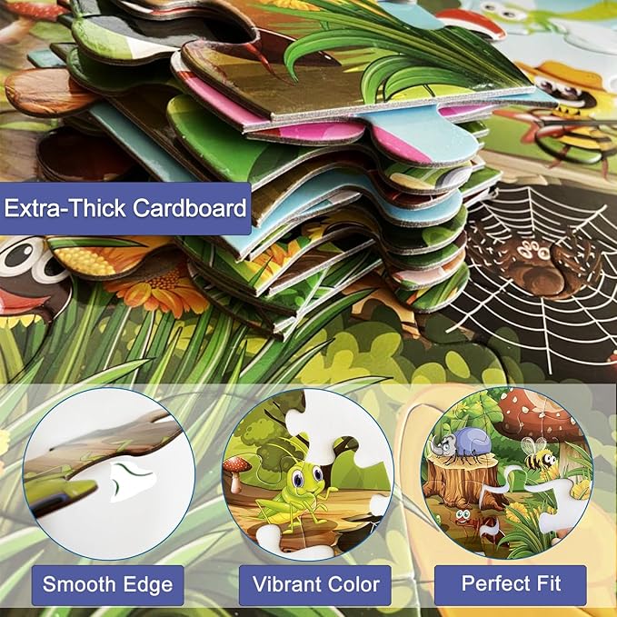 Jumbo Floor Puzzle for Kids, Large Jigsaw Puzzles 35 Piece for Kids Ages 3-5,Preschool Learning & Education Toys, Gifts for 4-8 Year Old Boys and Girls (Insect)-BubblyBeeBaby