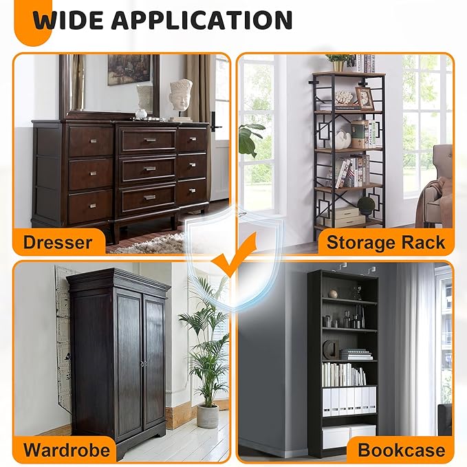 10 Pack Furniture Wall Anchors for Baby Proofing, Anti Tip Furniture Anchors, Secure 400 Pound Furniture, Dresser, Bookcase to Wall Prevent Falling, Earthquake Straps for Child Safety (Black)-BubblyBeeBaby