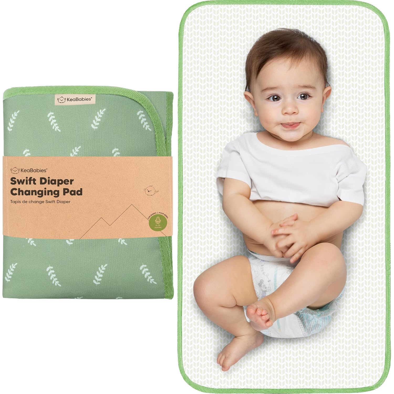 KeaBabies Portable Diaper Changing Pad, Easy Wipe Clean - Foldable Waterproof Baby Changing Mat for Diaper Bag, Compact, Lightweight, 25x13 Baby Changer Travel Essential, Machine Washable (Acacia)