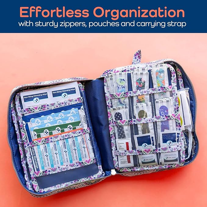 KeepGoing Large Home First Aid Kit for Kids – 270 Pc. for Car, Home, Dorm, & Boat with Latex-Free Bandages – 10 x 7 x 3.5 in. Travel First Aid Kit (Boho)-BubblyBeeBaby