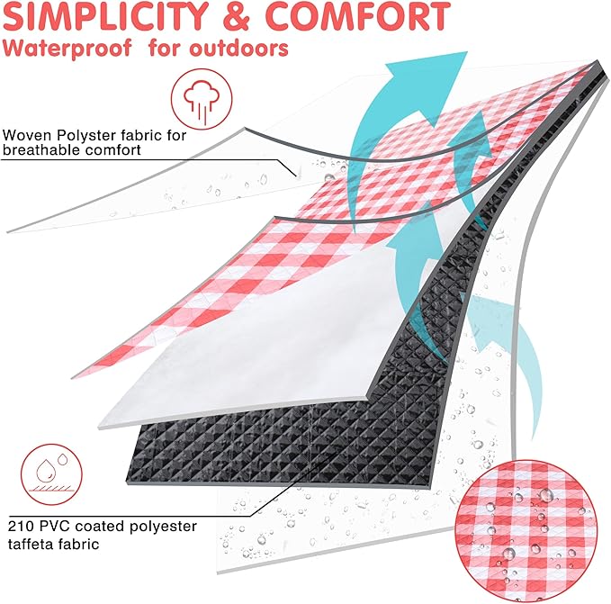 HX&OD Outdoor Picnic Blanket, Extra Large, 80''x80'' Waterproof Foldable Blankets Gingham Picnic Mat for Beach, Camping Grass Lawn Park Accessories Cute Couple Ideas Wedding (Red, 80”x80”)-BubblyBeeBaby