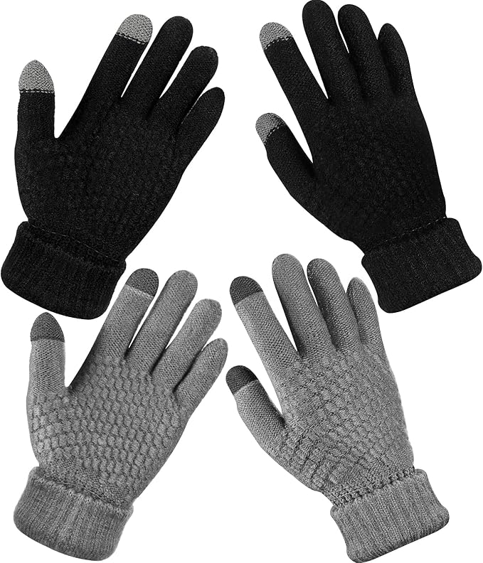 Geyoga 2 Pairs Women's Winter Touch Screen Gloves Soft Warm Fleece Lined Knit Elastic Cuff Winter Texting Gloves-BubblyBeeBaby