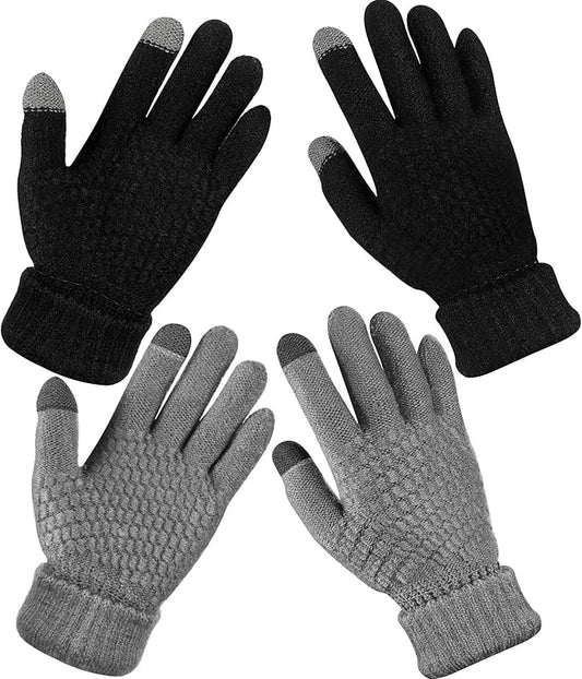 Geyoga 2 Pairs Women's Winter Touch Screen Gloves Soft Warm Fleece Lined Knit Elastic Cuff Winter Texting Gloves-BubblyBeeBaby