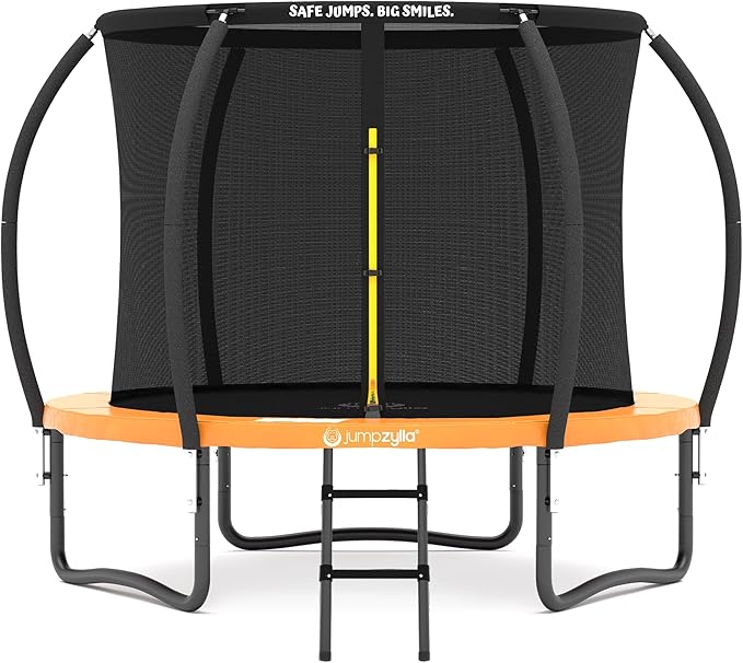 JUMPZYLLA Trampoline Outdoor 8FT 10FT 12FT 14FT 15FT 16FT with Enclosure and Ladder, ASTM Approved Recreational Trampoline for Kids and Adults, Anti-Rust Coated Frame-BubblyBeeBaby