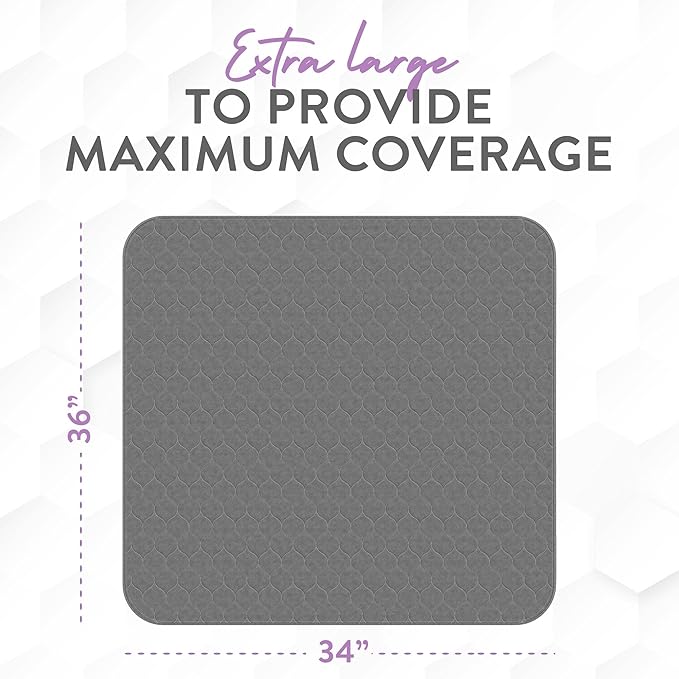 Inspire Underpads | Stain Hiding Gray Reusable Incontinence Bed Pads | Waterproof Mattress Pad | for Adults Babies and Dogs (34 X 36 - 4 Pack)-BubblyBeeBaby