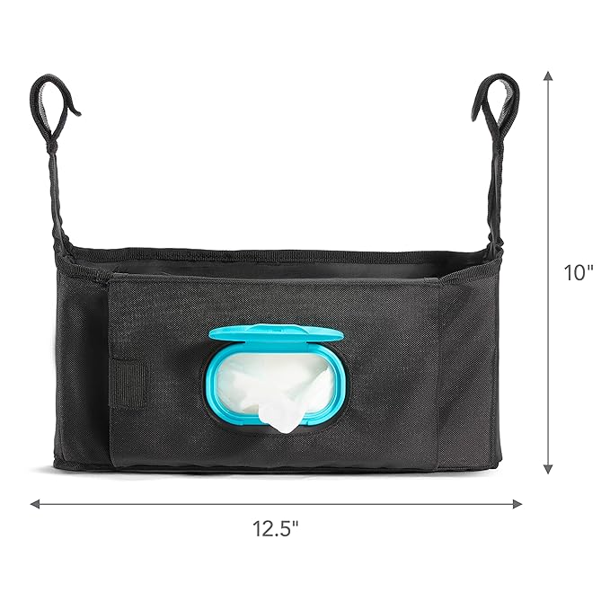 Munchkin® Brica® Stroller Organizer Bag - Universal Fit with Cup Holders and Wipes Case, Fits UPPAbaby, Evenflo, BabyTrend and more, Black-BubblyBeeBaby