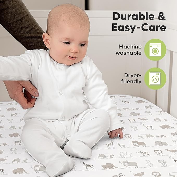 KeaBabies 2-Pack Organic Crib Sheets for Boys, Girls - 52x28 Fitted Crib Mattress Sheet Neutral, Breathable Jersey Cotton Cover for Baby Bed, Toddler Mattress, Soft & Cute Prints (Savannah)-BubblyBeeBaby