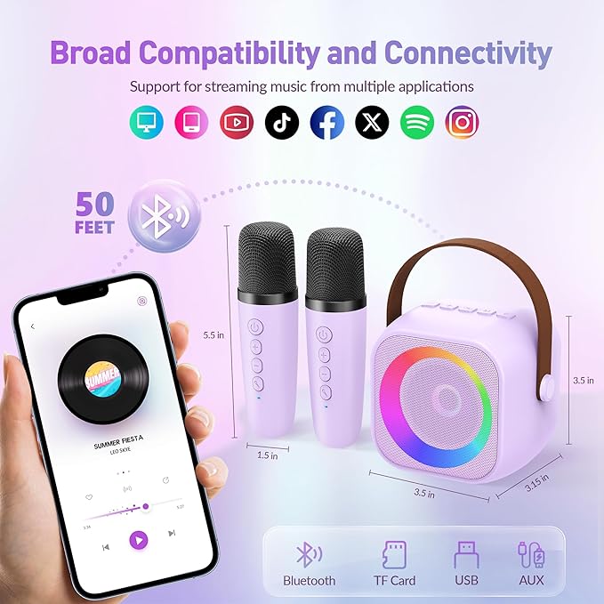Karaoke Machine for Kids Adults, Karaoke Toys Gifts for Girls Boys, Portable Bluetooth Speaker with Wireless Microphone, Birthday Gifts for Girls Boys Ages 4, 5, 6, 7, 8, 9, 10, 12+ Years Old-BubblyBeeBaby