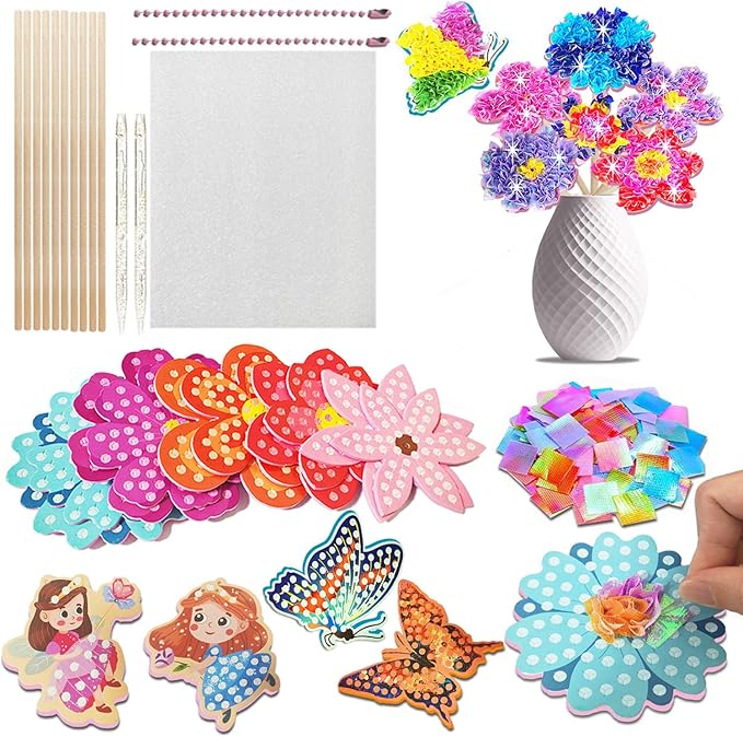 JRD&BS WINL Poke in Fun Art Kit for Kids Ages 3 up, Flower Bouquet Creative Decor Mess Free Art Set for Children Fun Activity Gifts for Boy and Girls 4-8 Year Old DIY Fabric Craft (Flower Bouquet)-BubblyBeeBaby
