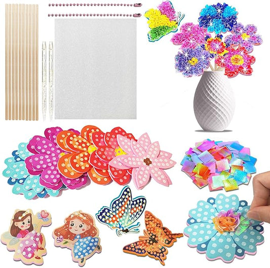 JRD&BS WINL Poke in Fun Art Kit for Kids Ages 3 up, Flower Bouquet Creative Decor Mess Free Art Set for Children Fun Activity Gifts for Boy and Girls 4-8 Year Old DIY Fabric Craft (Flower Bouquet)-BubblyBeeBaby