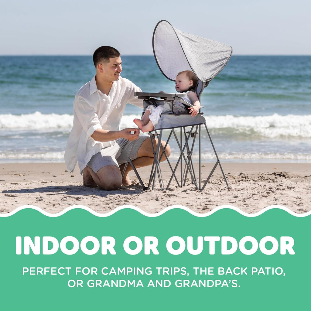 Baby Delight Go with Me Uplift Deluxe Portable High Chair | Travel High Chair | Sun Canopy | Indoor and Outdoor | Elephant Grey