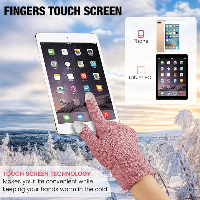 Geyoga 2 Pairs Women's Winter Touch Screen Gloves Soft Warm Fleece Lined Knit Elastic Cuff Winter Texting Gloves-BubblyBeeBaby