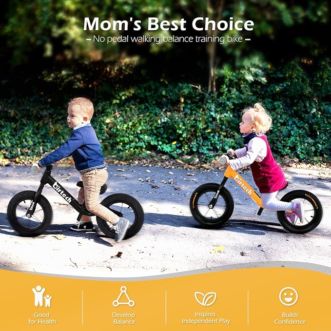 12" Balance Bike for 2, 3, 4, 5 Year Old Boys and Girls, Lightweight Nylon Frame Toddler Training Bike No Pedal Bikes for Kids with Adjustable Seat and Air Tires-BubblyBeeBaby