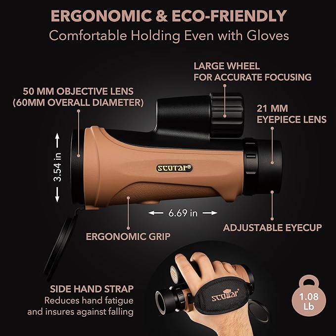 12x50 Monocular Telescope - FMC Fogproof, IP67 Waterproof Hand Held Telescope - BAK4 Phase and Dielectric Coated Prism - Adventure Accessories Set: Bag, Smartphone Adapter, Mini Tripod-BubblyBeeBaby