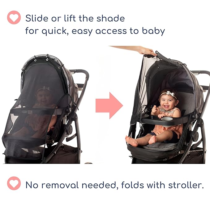 Stroller Sun Shade - Universal UV Protection Cover for Strollers Sunshade with See Through, Clip-On Sun Blocker, Sun Shield for Baby, Breathable Adjustable Fit, Full Coverage, L Black-BubblyBeeBaby