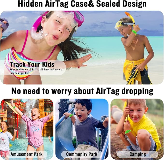 2 Pack Waterproof AirTag Bracelet for Kids, Hidden Silicone Wristband for AirTag, GPS Tracker Case for Air Tag Holder Strap Band for Child Toddler, Secure Anti-Loss Protection(Luminous)-BubblyBeeBaby