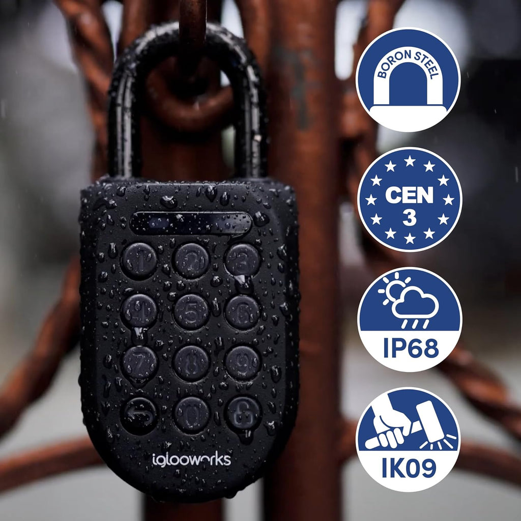 igloohome New Rugged Outdoor Smart Padlock 2E (SP2E) – Manage Access Remotely with Mobile App (iOS/Android) & Dashboard – No WiFi Needed, CEN-3, IK-09 Certified, IP68 Waterproof & 2-yr Warranty