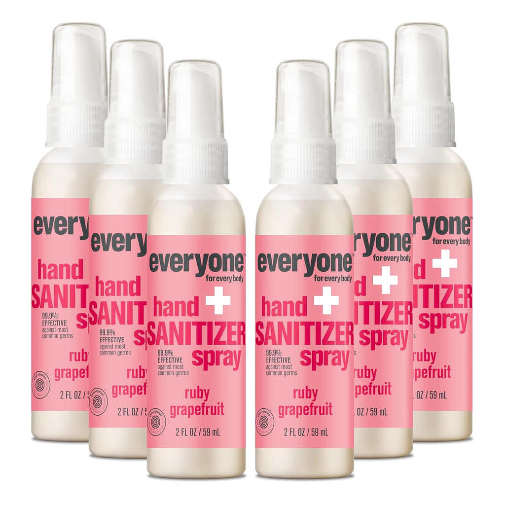 Everyone Hand Sanitizer Spray, 2 Fl Oz (Pack of 6), Ruby Grapefruit, Sugar Cane Alcohol with Essential Oils, 99% Effective Against Germs TSA friendly