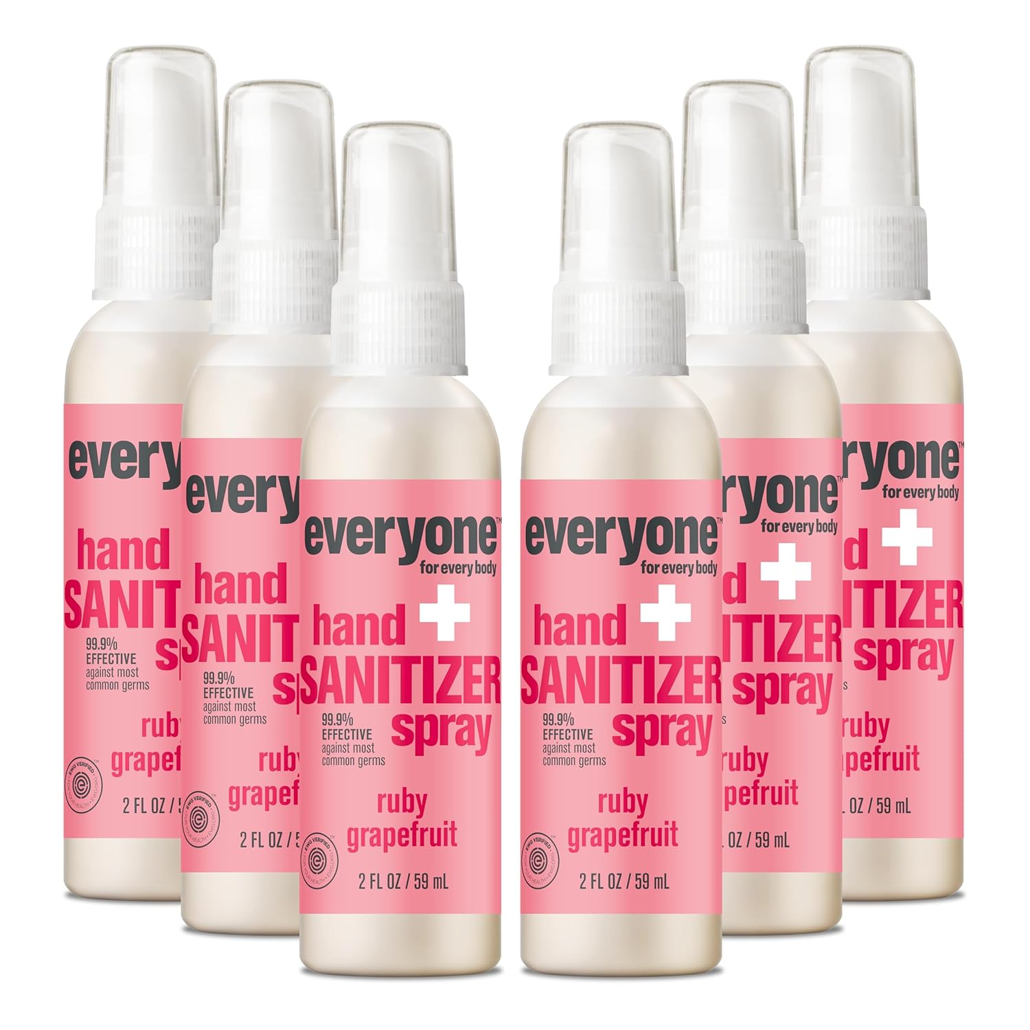 Everyone Hand Sanitizer Spray, 2 Fl Oz (Pack of 6), Ruby Grapefruit, Sugar Cane Alcohol with Essential Oils, 99% Effective Against Germs TSA friendly