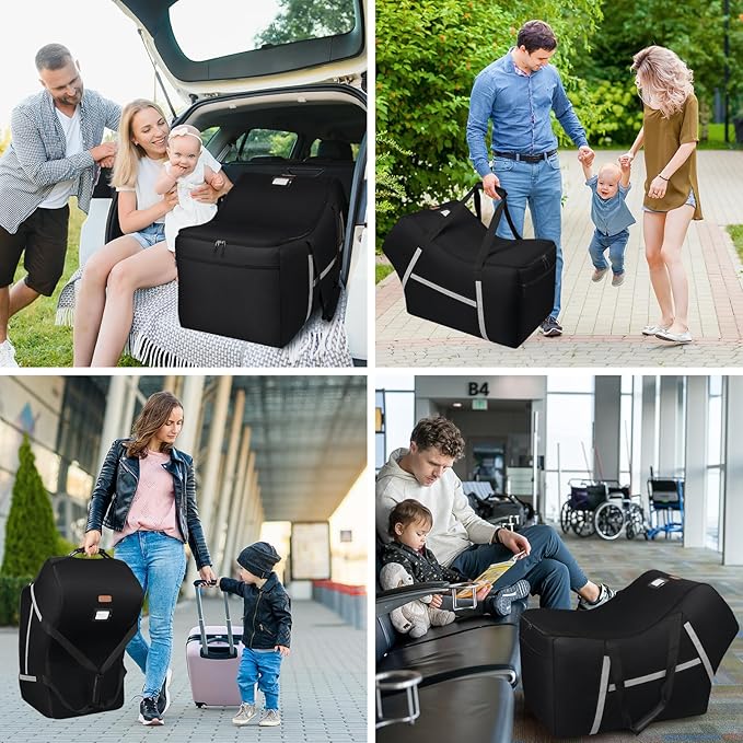 Infant Car Seat Travel Bag for Airplane Compatible with All Nuna Pipa Car Seat and Base,Chicco KeyFit 30 and Base, Padded Car Seat Bags for Air Travel,Car Seat Gate Check Bag with Side Pocket, Black-BubblyBeeBaby