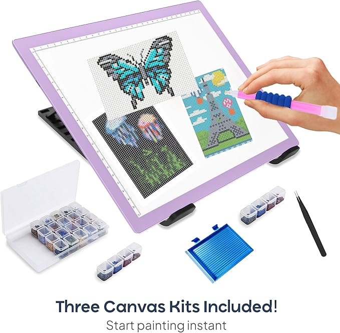 iVyne Rechargeable A4 Light Pad for Diamond Painting & Art Projects – LED Light Board with Diamond Art Accessories – Ultra-Thin & Portable Diamond Dot Light Board, Perfect for Artists - Purple-BubblyBeeBaby