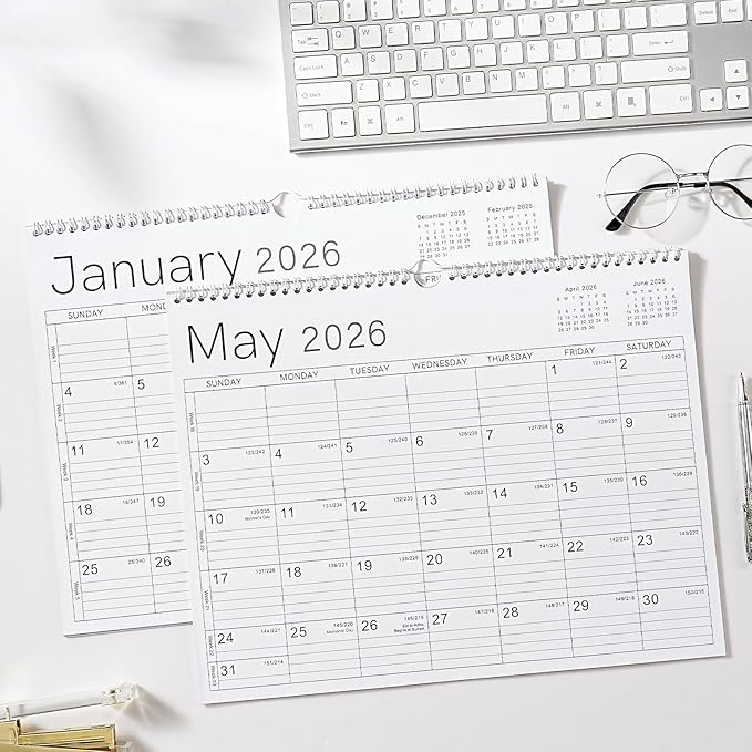 2026 Wall Calendar - 2026 Calendar from Jan. 2026 - Dec. 2026, 14.6" x 11.4", 12 Months Wall Calendar 2026, Thick Paper, Twin-Wire Binding, Simple Design-BubblyBeeBaby