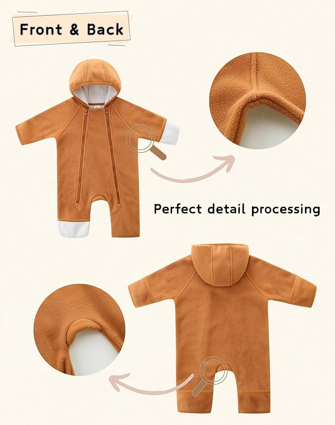 Newborn Baby Fleece Jumpsuit Girls Boys Winter Hooded Coverall Romper Cute Baby Snowsuit Clothes-BubblyBeeBaby