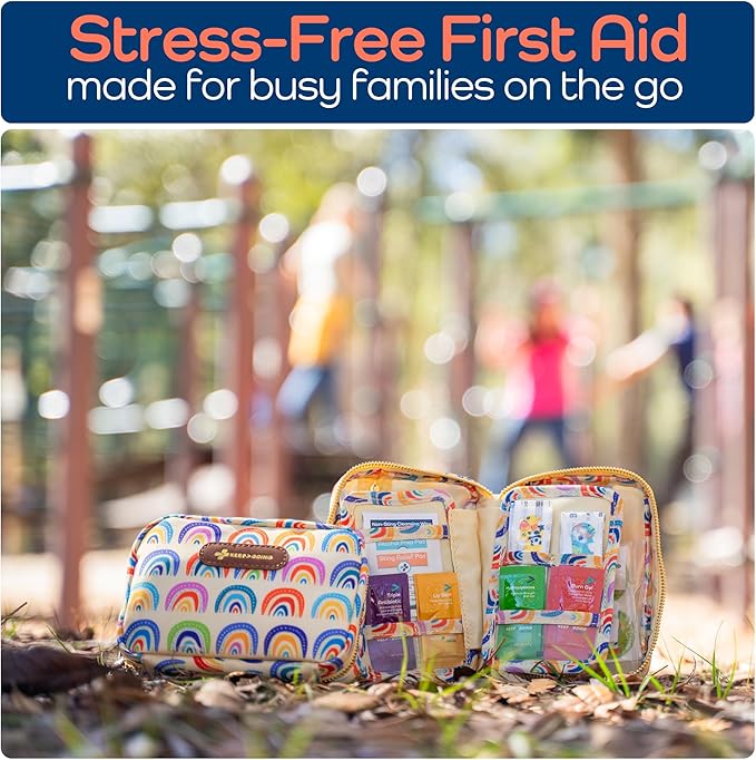 KeepGoing Travel First Aid Kit for Kids – 130 Pc. for Car, Home, Purse, Diaper Bag & Backpack with Latex-Free Bandages - Mini First Aid Kit Travel Size TSA-Approved-BubblyBeeBaby