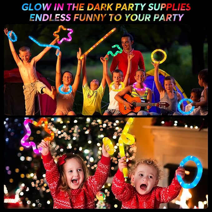 24 PCS LED Pop Tubes, Light Up Glow Tubes, Glow in the Dark Party Supplies, Sensory Toys Birthday Party Favors for Kids, Light Up Toys-BubblyBeeBaby