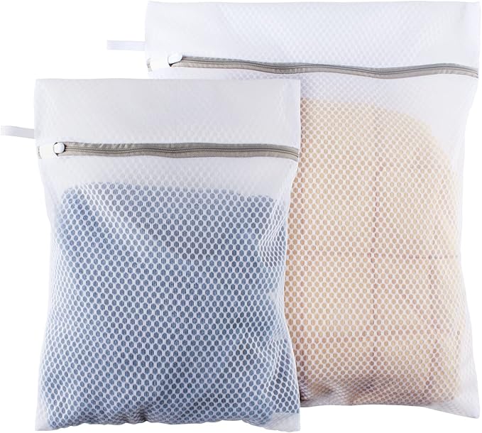 Honeycomb Lingerie Bags with Hanging Loop- 2Pack MDSXO Mesh Laundry Bags for Washing Delicates, White Wash Bags for Lingerie, Baby Clothes [1Medium+ 1Large]-BubblyBeeBaby